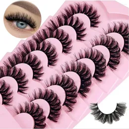 False Eyelashes 7 Pairs Volume Faux Mink Fluffy Lashes Dramatic D Curl Strip 18MM Thick Eye