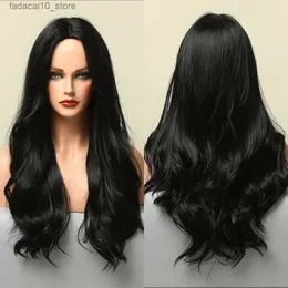 Sentetik peruk moda uzun siyah kıvırcık orta parça ısıya dayanıklı kadınlar günlük cosplay sentetik saç perukları q240115