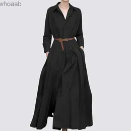 Basic Casual Dresses L-5XL Nouveau Solide document Robe Revers Printemps Automne Sans Ceinture adt Plus La Lin Coa Robes Soire YQ240115