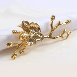 2pc Fashion Napkin Ring Golden Flower Napkin Holder Silver Serviette Ring Western Dinner Towel Ring Hotel Table Decoration LL