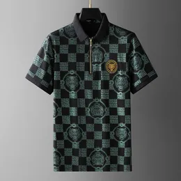 Camisa polo masculina de manga curta com gola virada, camisa polo masculina de alta qualidade, camisa polo bordada de negócios, casual