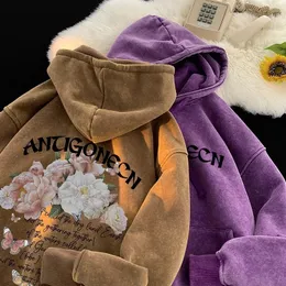 Washed Distressed Vintage Hoodies Graphic Print Autumn Hoodie Oversized Men Hooded Pullover Hip Hop Streetwear Women 240115