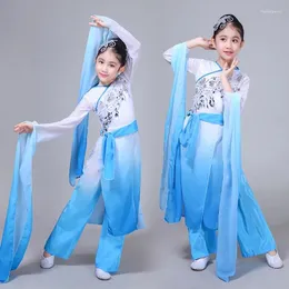 Stage Wear Children's Classic Chinese Trajes Yangko Dança Guarda-chuva Fan Estilo Mangas Meninas Prática Roupas