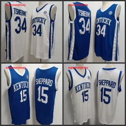 Męskie #15 Reed Sheppard Kentucky Wildcats Basketball Jersey zszyte #34 Oscar Tshiebwe Kentucky Jerseys S-3xl AAA