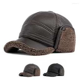 Ball Caps Hut Herren Winter Ohrenschützer Hals Warm Mittleres Alter Ältere Kappe Pu-leder Winddicht Kältebeständig Samt Baseball