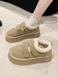 Chaussures femme appartements sabots plate-forme bout rond robe rétro Creepers hiver bottes de neige de base troupeau Rome crochet boucle courte peluche S 240115