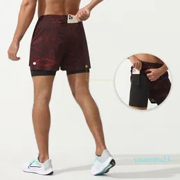 Män Lu Yoga Sports Shorts snabba torra shorts med fickmobiltelefon Casual Running Gym Short Jogger Pant med inre foder