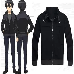 Personagem de desenho animado cos espada arte online kirito alta qualidade anime cosplay traje casaco com capuz preto halloween273t