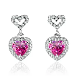 Boucles d'oreilles d'amour pour femmes, boucles d'oreilles en argent sterling 925, test de réussite, blanc, rose, vert, moissanite, boucles d'oreilles en forme de cœur, clous pour filles et femmes, cadeau de fête de mariage