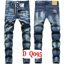 Mens Jeans Luxury Italy Designer Denim Jeans Men Embroidery Pants DQ2095 Fashion Wear-Holes splash-ink stamp Trousers Motorcycle riding Clothing US28-42/EU44-58