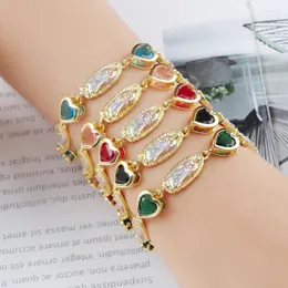 Länk armband 18k oro laminado kvinnor guadalupe pulseras de mujer jungfru mary charms smycken guld pläterad religiös