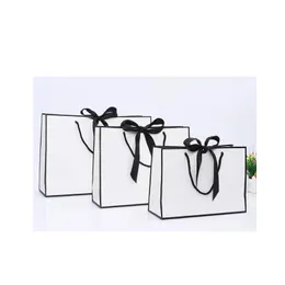 Kreatywny design duża czarna granica biała torba papierowa Kraft z uchwytem przyjęcie weselne przychylność Bowknot Paper Gift Bag Bj