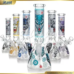 Schwere Glas Bong Cartoon Wolf Aufkleber Schöpfer Becher Bach 5 mm dickes Glas Rauchwasserrohr 14mm Fugenzubehör 10 Zoll