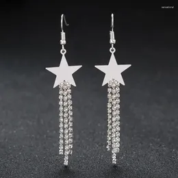 Dangle Earrings 2024 패션 섹시한 Maxi Long Star Crystal Rhinestone Tassel for Women Simple Silver Color Drop Jewelry Gift