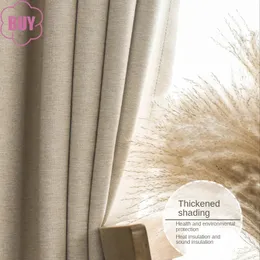 Tenda ispessita in lino di cotone beige crema per soggiorno, camera da letto, finestra francese, decorazione domestica finita personalizzata 240115