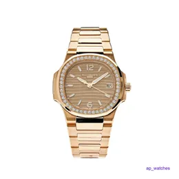 Luxury Pateksphilipes 7010/1R-012 Watches Rose Gold Diamond Bezel Ladies Wristwatch Mechanical Quartz Watch FUN 8AS5