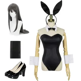 Anime Rascal drömmer inte om Bunny Girl Sakurajima Mai Cosplay Sexig svart Jumpsuit Wig Costume193p