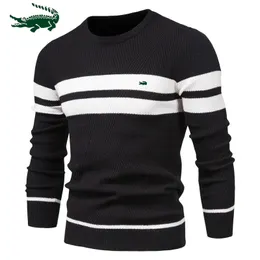 High Quality Mens Boys Winter Stripe Sweater Thick Warm Pullovers Oneck Basic Casual Slim Comfortable Sweaters 240113