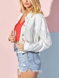 Women's Jackets Women S 2024 Distressed Denim Jacket With Frayed Hemline And Button Closure - Stylish Long Sleeve Jean Coat Convenient