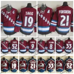 Maglie uomo donna giovani personalizzate Vintage Colorado Avalanche Hockey Maglie 52 Adam Foote 21 Peter Forsberg 8 Teemu Selanne 9 Paul Kariya 19 Joe Sakic 33 Patrick Roy J