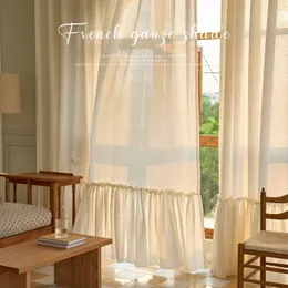 Francese romantico ed elegante rococò soggiorno tende decorative camera da letto cotone e lino di alta qualità crema IG tenda oscurante 240115