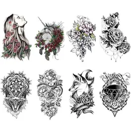 Tattoo-Aufkleber im Beauty-Stil TB S Einhorn, handgezeichnet, schlichte Blume, Totem-Fuchs, Wassertransfer