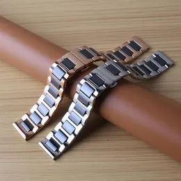 Svart klockband med silver rostfritt stål rosegold klockband rem armband 20mm 22mm fit smart klockor män växel s2 s3 frontier237u