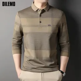 Top Grade 2023 Fashion Brand Designer Luxury Plain Mens Polo Shirts Regular Fit Casual Long Sleeve Tops Clothing 240115