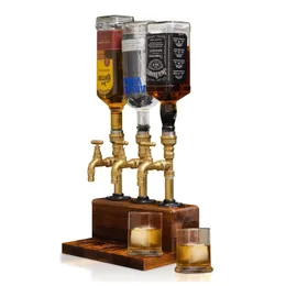 Whiskey Wood Dispenser Wood Alcohol Liquor Dispenser Solid Base Real Brass Leakproof Smooth Pouring Dispenser for Home Bar Gift 240113