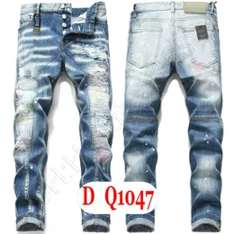 Mens Jeans Luxury Italy Designer Denim Jeans Män broderibyxor DQ21047 Fashion Wear Holes Splash-Bink Byxor Motorcykel Ridningskläder US28-42/EU44-58