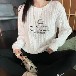 Women's o-neck long sleeve coarse wool logo knitted embroidery sweater jumpers 2 colors SMLXL