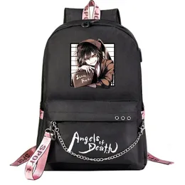 Bolsas Anime Angel Death Mochila Mochilas escolares Viajes Niños Niñas Laptop Auriculares Puerto USB Mochila diaria