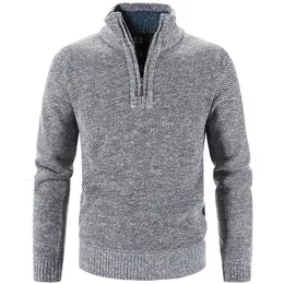 Winter Herren Fleece Dicker Pullover Halb Zipper Rollkragen Warme Pullover Qualität Männlich Schlank Gestrickte Wolle Pullover für Frühling 240115