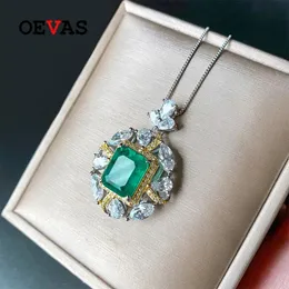 Colares Oevas 100% Sterling Sier 10 * 12mm Esmeralda Alto Carbono Diamante Pingente Colar Anéis para Mulheres Festa Fine Jewelry Set Presentes