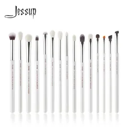 Jessup Professional Makeup Brushes Set 15pcs 메이크업 브러시 진주 흰색/실버 도구 키트 아이 라이너 셰이더 천연 합성 머리 240115