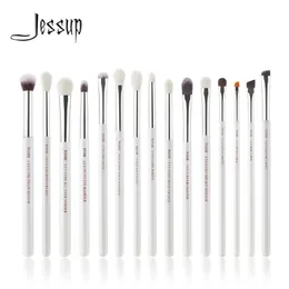 Jessup فرش المكياج المحترفة مجموعة 15pcs مكياج الفرشاة لؤلؤة بيضاء/فضية أدوات طقم العين تظليل الشعر الطبيعي