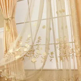 Nowoczesne haftowane zasłony do sypialni do salonu proste styl wysoko cieniowanie zasłona okienne beżowy beżowy tiulowy wystrój domu 240115