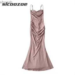 기본 캐주얼 드레스 도시 섹시한 드레스 Sicoozoe-Robe de Soire Sexy Pour Femme Jupe Longue Bretelles Robe de Rhscolaire YQ240115