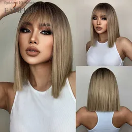 Perucas sintéticas EASIHAIR marrom a loiro ombre perucas de cabelo sintético curto bob perucas naturais com franja para mulheres resistentes ao calor perucas cosplay q240115