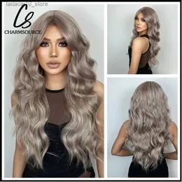 Synthetic Wigs CharmSource Long Brown Ombre Wigs Wavy Synthetic Hair Wigs Layered with Bangs Dark Root Women Daily Party Heat Resistant Fibers Q240115