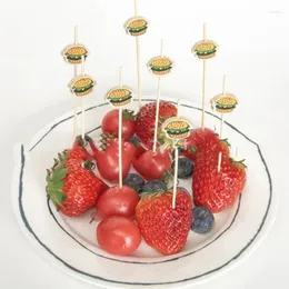 Forchette Spiedini di bambù usa e getta Plettri da cocktail Buffet di frutta Cupcake Forchette bastoncini Decorazione della tavola per feste Forniture Amburgo Fisse