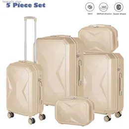 Valigie Set di valigie 5 pezzi Valigia cosmetica Valigia da viaggio Valigia da imbarco portatile con ruote Sipnner a 360 gradi Q240115