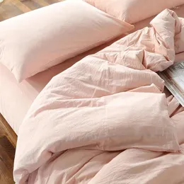 Yatak Seti Pamuk Bedlinen Süper Yumuşak Yatakklotlar Yatak Basit Pembe Yorgan Kapak Yastık Kılıfı Yıkanmış Yorgan