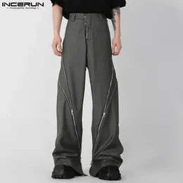 INCERUN Korean Style Men's Structural Design Loose Comfortable Trousers Fashion Casual Zipper Split Micro Pull Pants S-5XL 240115