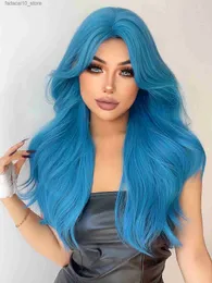 Perucas sintéticas 28 polegadas mar azul cor perucas sintéticas parte média longa peruca de cabelo ondulado natural para mulheres cosplay drag queen festa resistente ao calor q240115