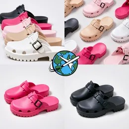 2024 Diseñador para mujer Woody Sandalias Mule Diapositivas Blanco Negro Rosa Letras Zapatillas Zapatos de verano Mujeres Sandalias