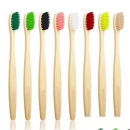 Badborstar, svampar skrubber colorf huvud bambu tandborste grossistmiljö trä regnbåge oral vård mjuk borst droppe deliv dhozt