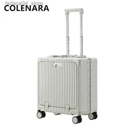Walizki Colenara 18 -calowe bagaż kabiny Małe pudełko na pokład wielofunkcyjny przedni laptop aluminiowy wózek PC Suitcase Q240115