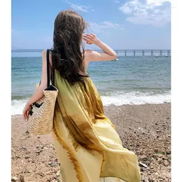 Casual Dresses Shpmishal Ethnic Holiday Style kontrasterande tryck ärmlös klänning Summer Fashion Loose Female Clothing