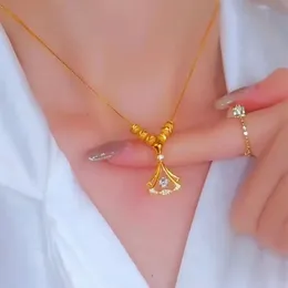 18K Gold Diamond Ginkgo Leaf Pendant Women's Necklace Women's Exquisite Jewelry Gift Simple Zircon Neckchain 240115